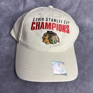 Chicago Blackhawks Hat Beige‎ Adjustable NHL Stanley Cup 2010 Champs NEW